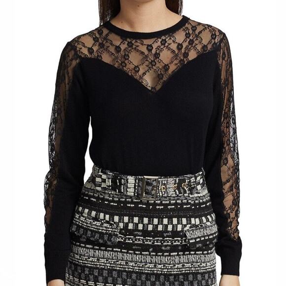 Ramy Brooke Lindsay Sweater Size L Black Lace Cashmere Blend Party Romantic - Picture 4 of 16